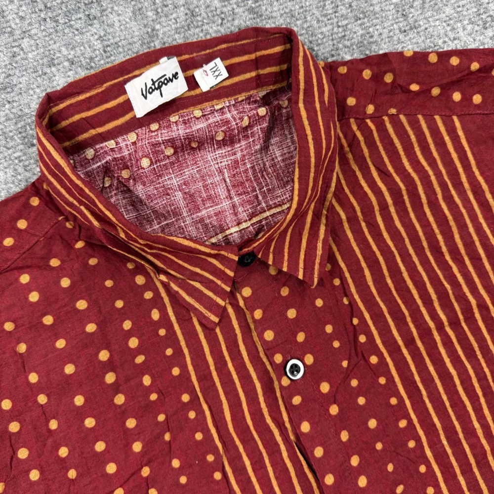 Vatpave Button Down Shirt XXL Red Striped Polka Dot Short Sleeve Men's